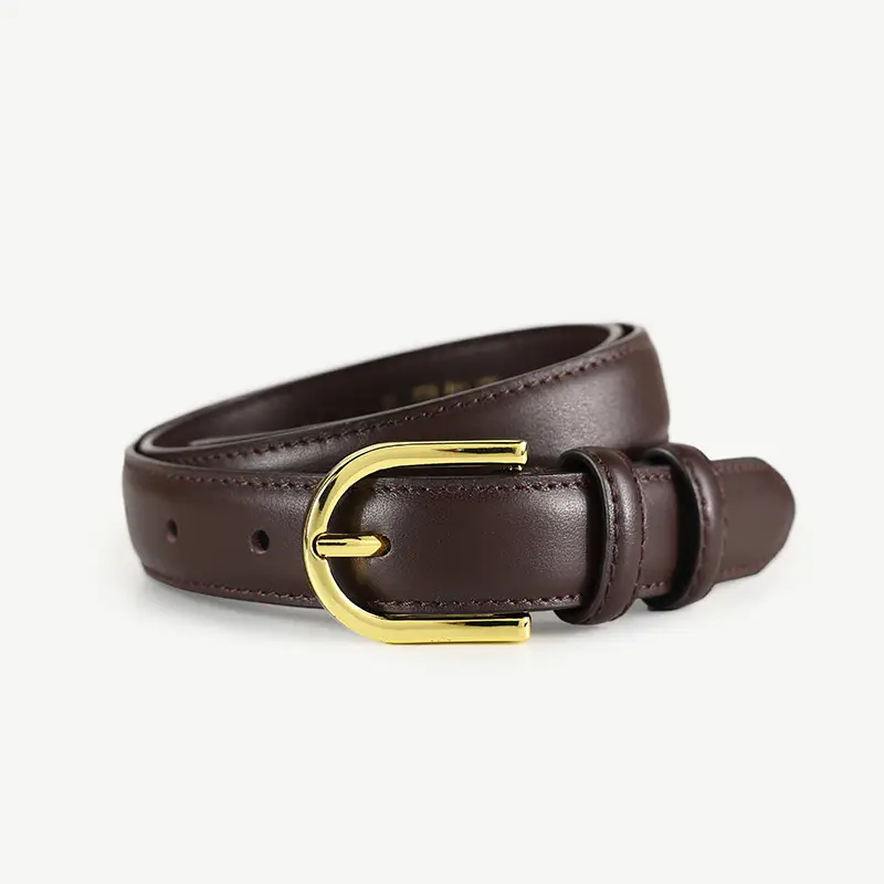 Women's Black Genuine Leather Belt with Gold Pin Buckle