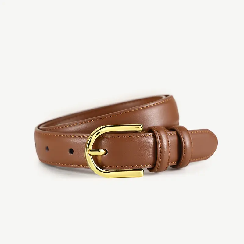 Women's Black Genuine Leather Belt with Gold Pin Buckle