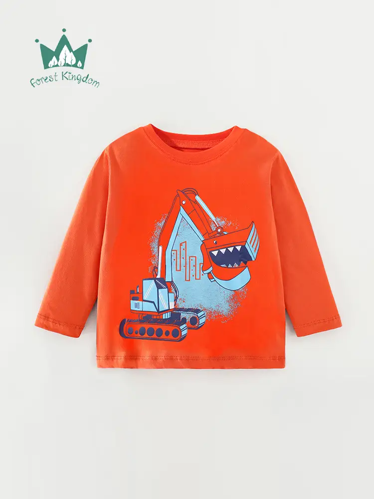 2025 Cotton Long Sleeve T-Shirt Boys Orange Cartoon - Image 2