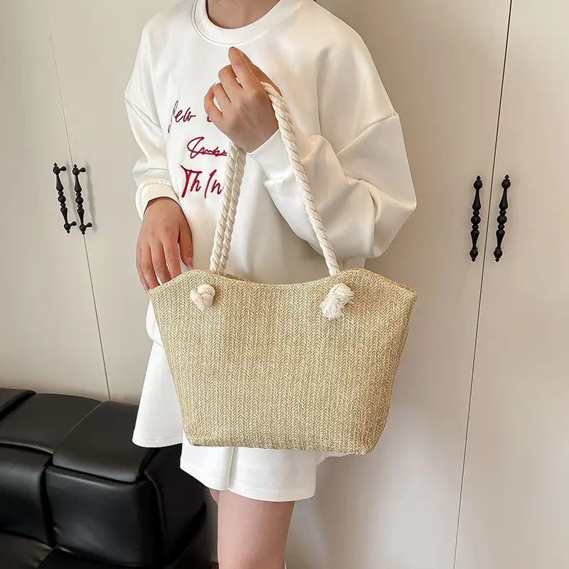 Women's Straw Shoulder Bag Large Capacity Beige 2025 - Image 5