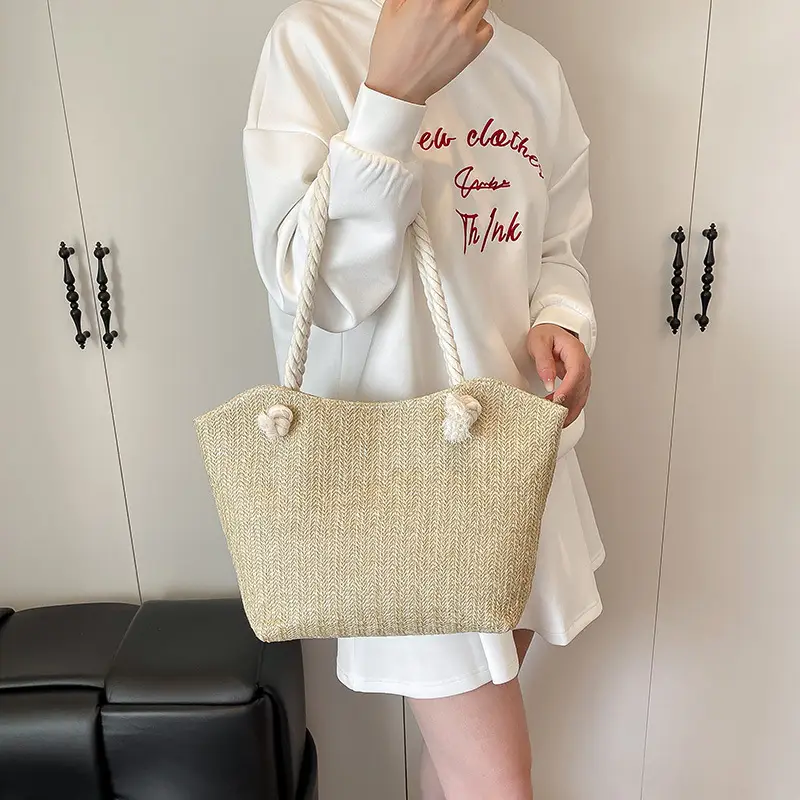 Women's Straw Shoulder Bag Large Capacity Beige 2025 - Image 6