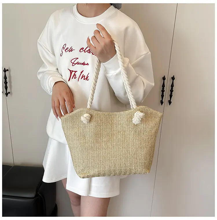 Women's Straw Shoulder Bag Large Capacity Beige 2025 — feature 41