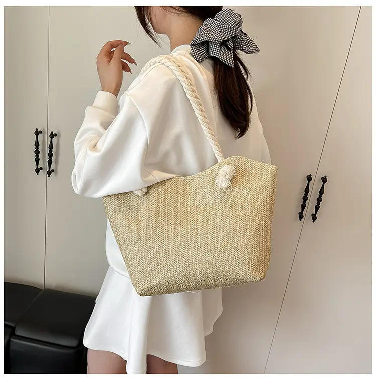 Women's Straw Shoulder Bag Large Capacity Beige 2025 — feature 43