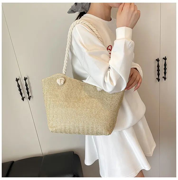 Women's Straw Shoulder Bag Large Capacity Beige 2025 — feature 46