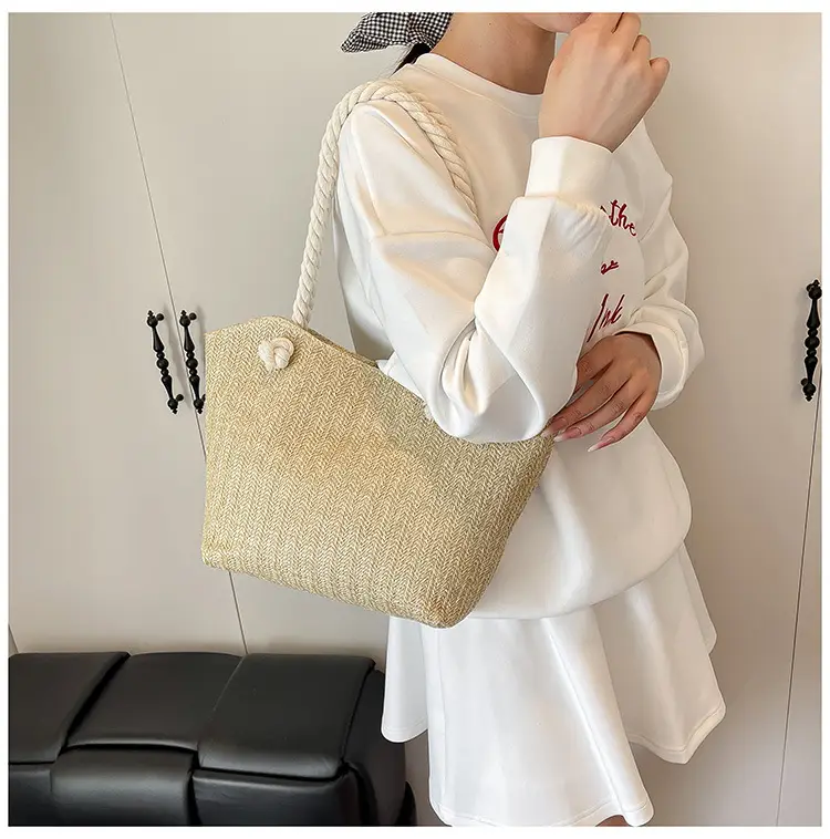 Women's Straw Shoulder Bag Large Capacity Beige 2025 — feature 47