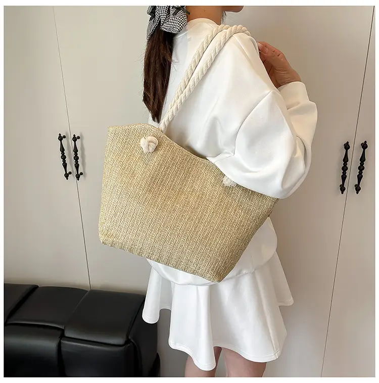 Women's Straw Shoulder Bag Large Capacity Beige 2025 — feature 49