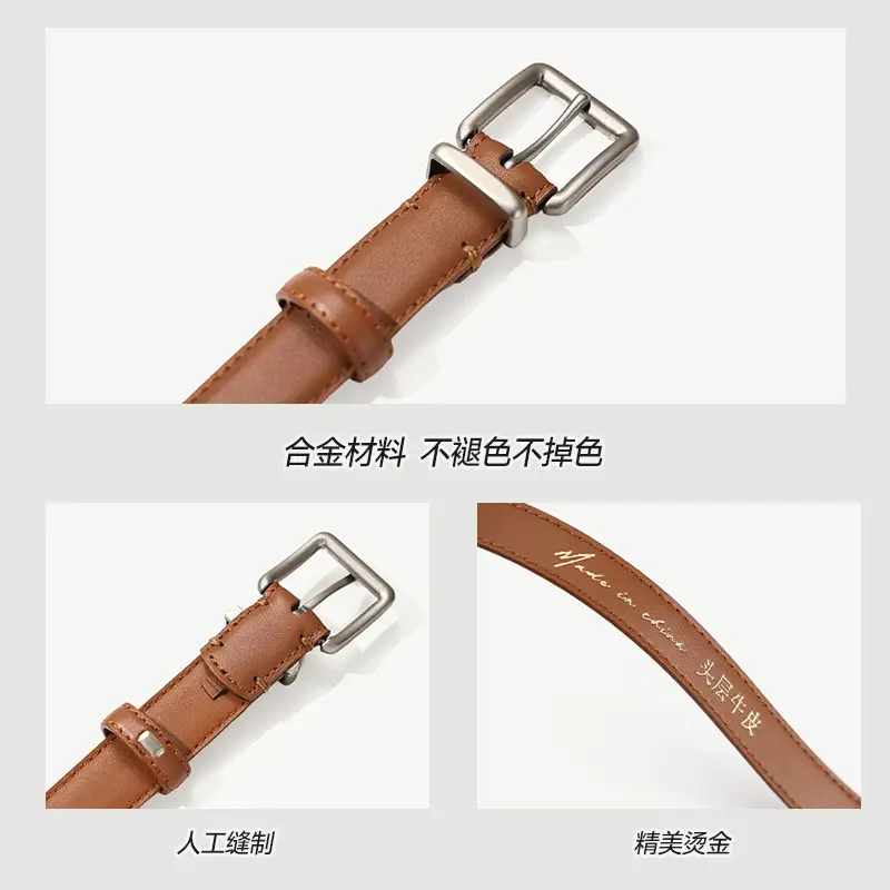 Women Genuine Leather Belt with Square Buckle Black 100cm - Image 9