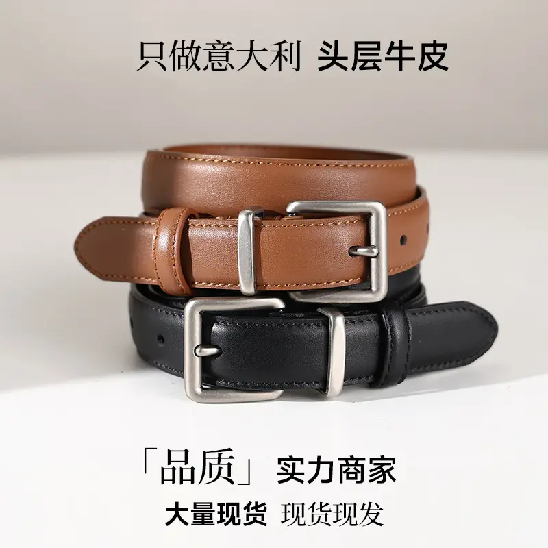 Women Genuine Leather Belt with Square Buckle Black 100cm — feature 15
