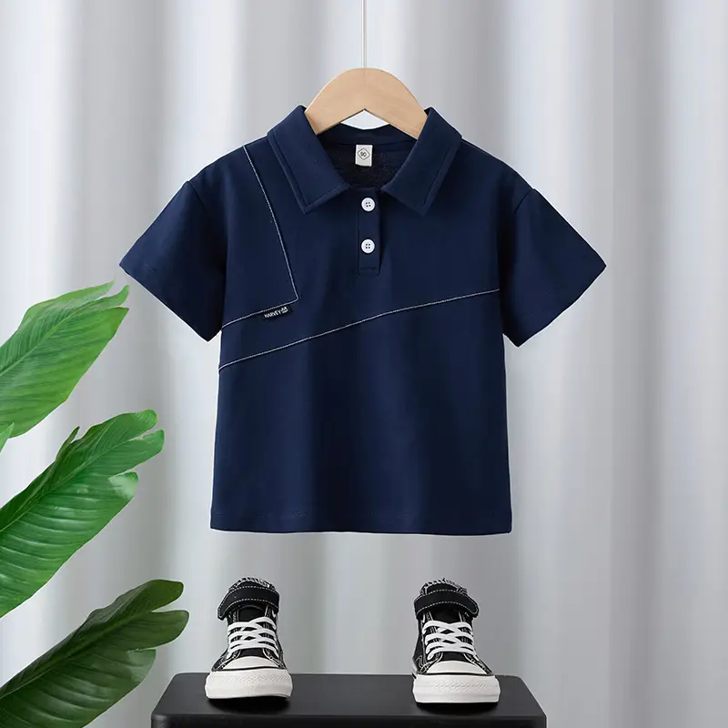 Boys Summer Polo Shirt White Blue 2025 Loose Casual Top