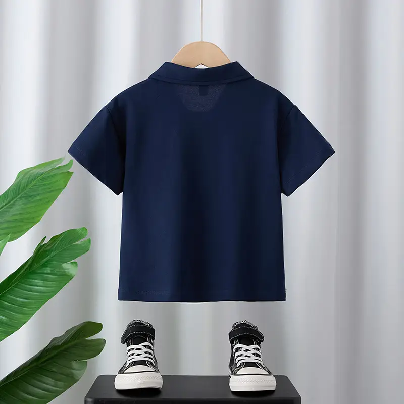 Boys Summer Polo Shirt White Blue 2025 Loose Casual Top