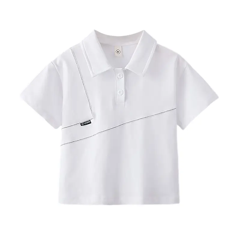 Boys Summer Polo Shirt White Blue 2025 Loose Casual Top