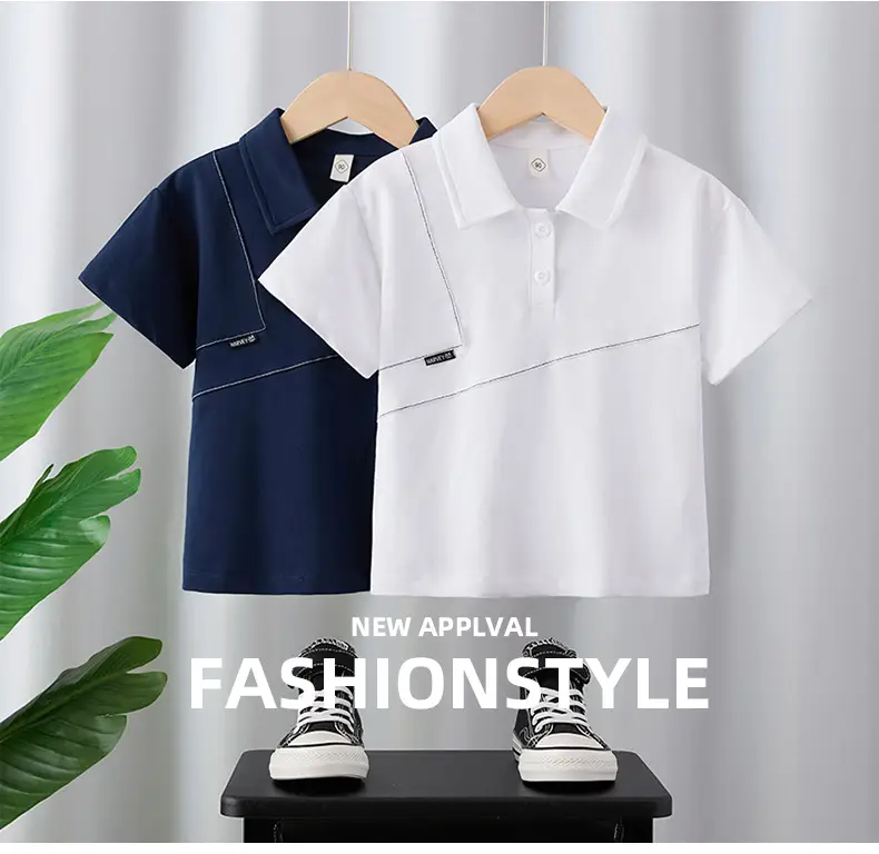 Boys Summer Polo Shirt White Blue 2025 Loose Casual Top — feature 1