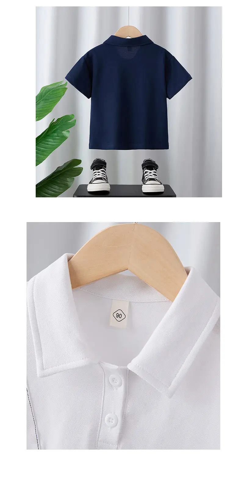 Boys Summer Polo Shirt White Blue 2025 Loose Casual Top — feature 10
