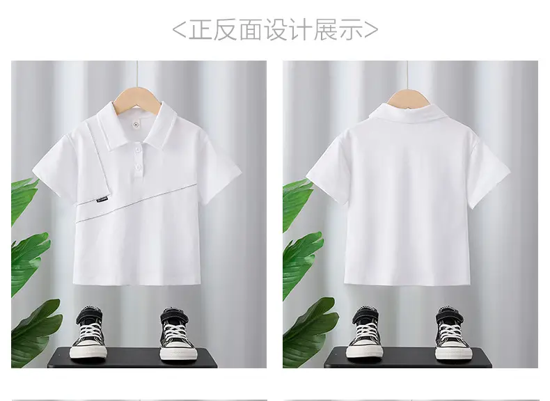 Boys Summer Polo Shirt White Blue 2025 Loose Casual Top — feature 2
