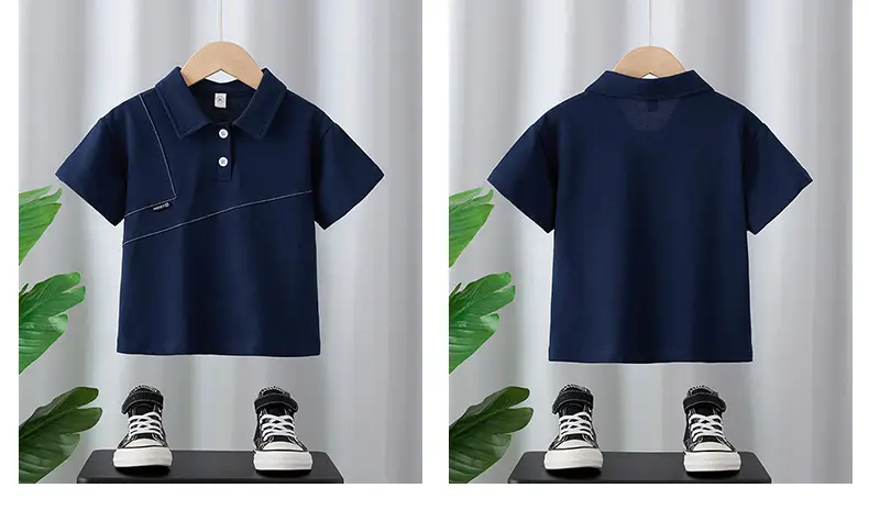 Boys Summer Polo Shirt White Blue 2025 Loose Casual Top — feature 3
