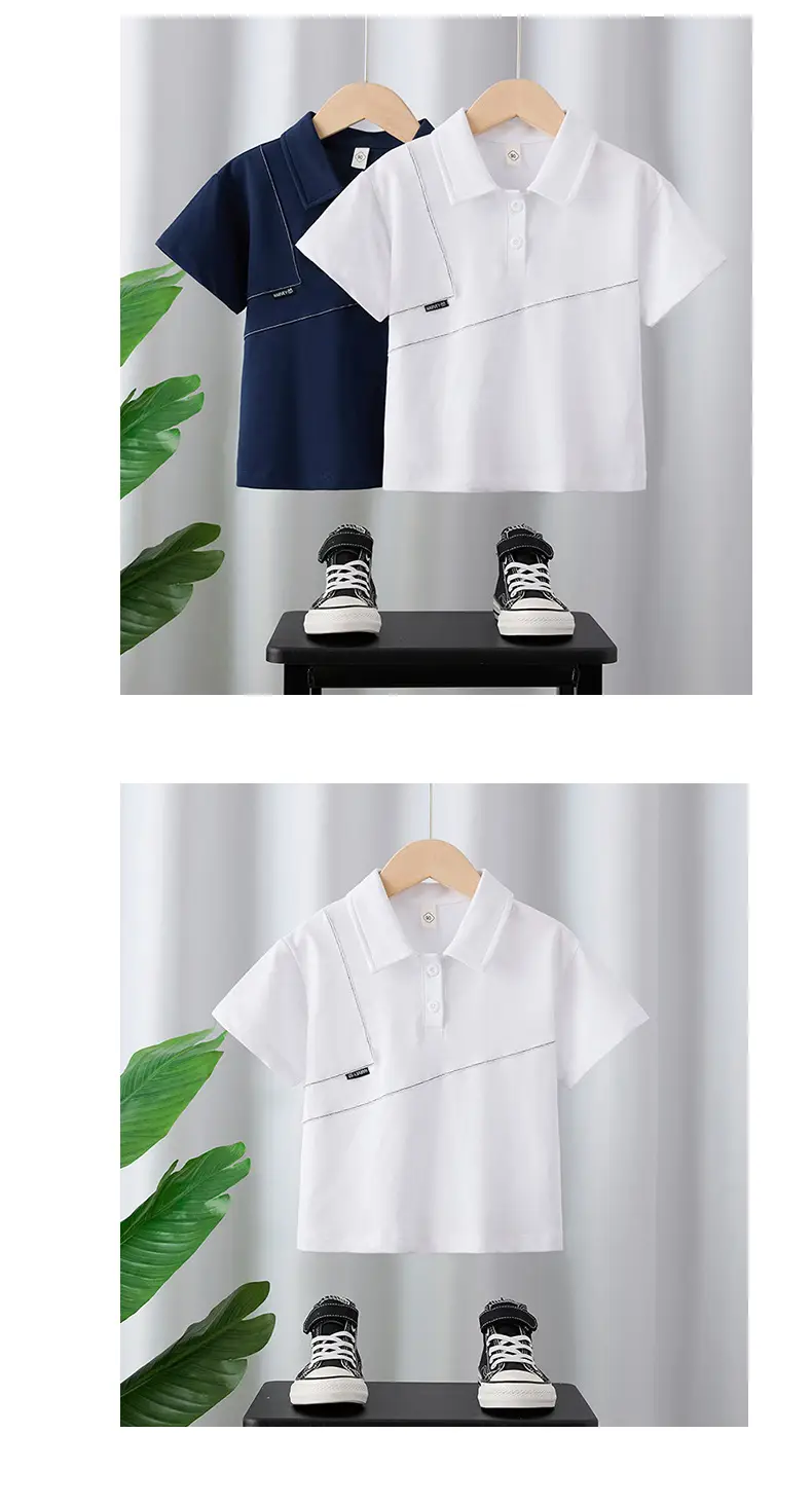 Boys Summer Polo Shirt White Blue 2025 Loose Casual Top — feature 8