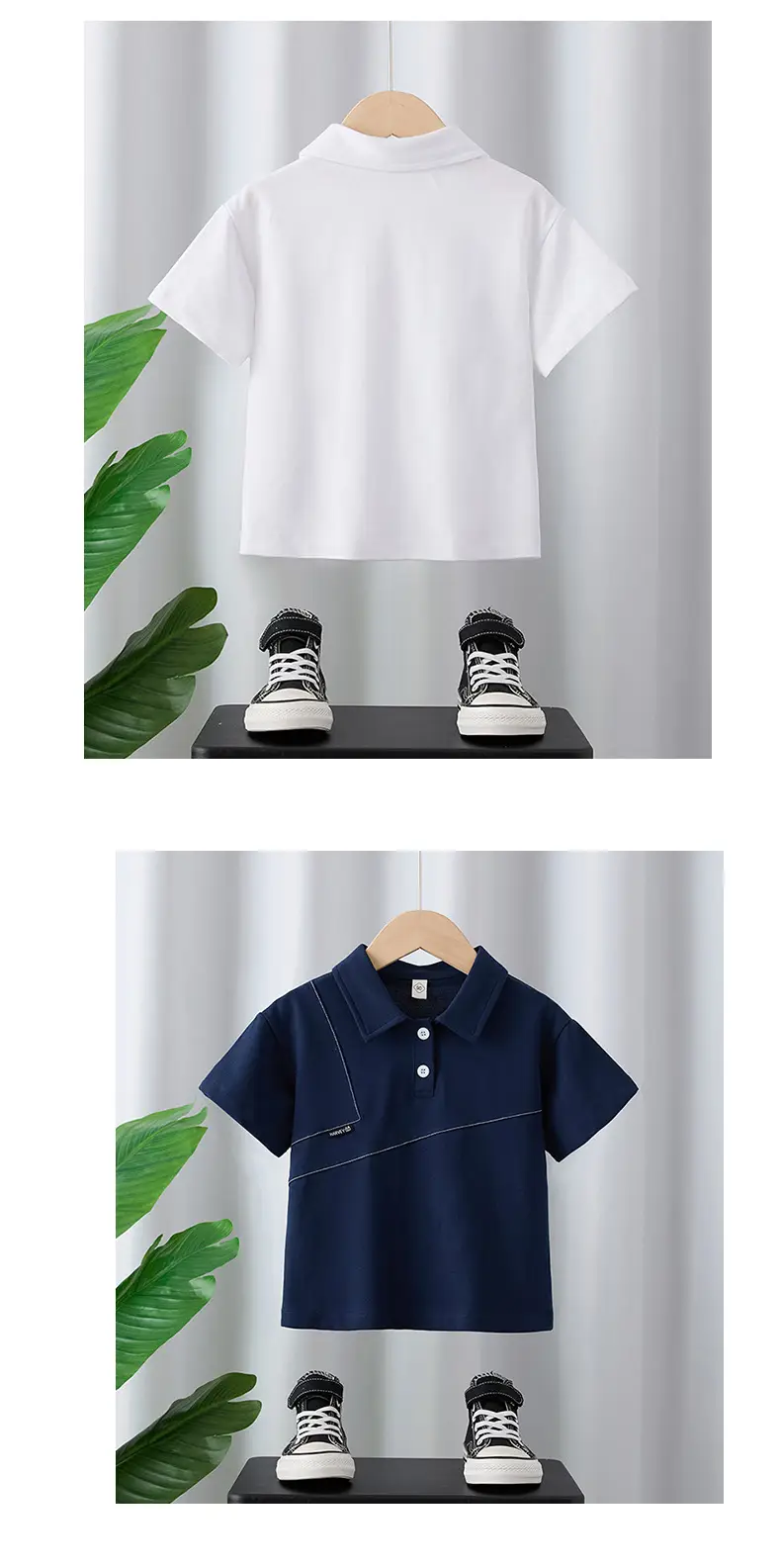 Boys Summer Polo Shirt White Blue 2025 Loose Casual Top — feature 9