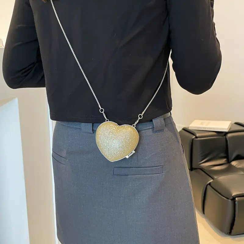 Pink Heart Shaped Sequin Crossbody Bag for Women - Image 8