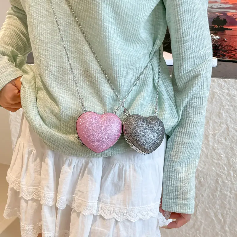 Pink Heart Shaped Sequin Crossbody Bag for Women - Image 9