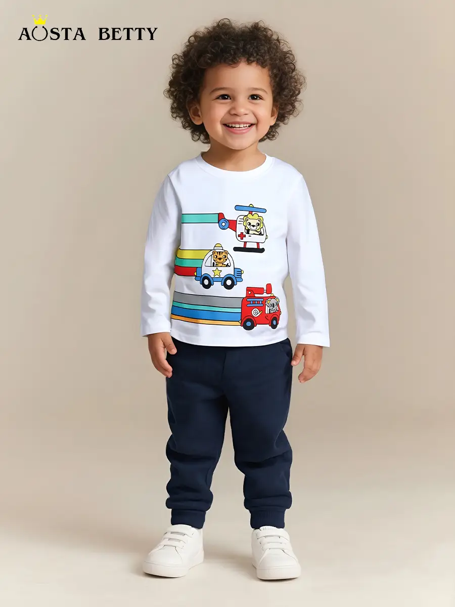 Kids Cartoon Long Sleeve T-Shirt White with Rescue Robot Design - Image 2