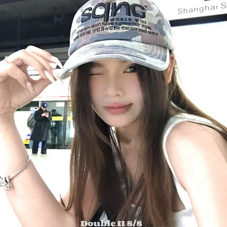Women Retro Camo Sun Hat with Flat Brim & Anti-Hair Loss Text - Image 5