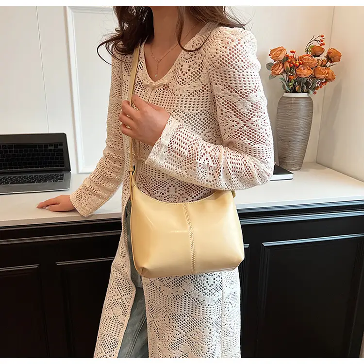 Women Crossbody Bag Yellow Leather Textured 2025 — feature 24