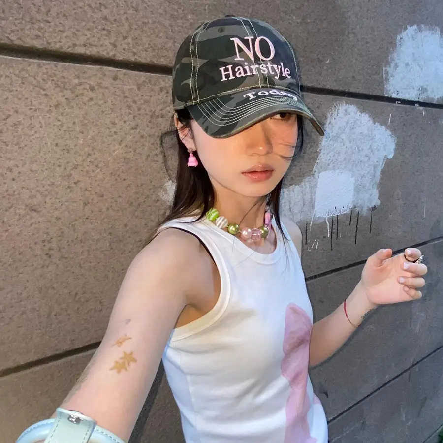 Korean No Hairstyle Today Camo Hat for Women - Image 4