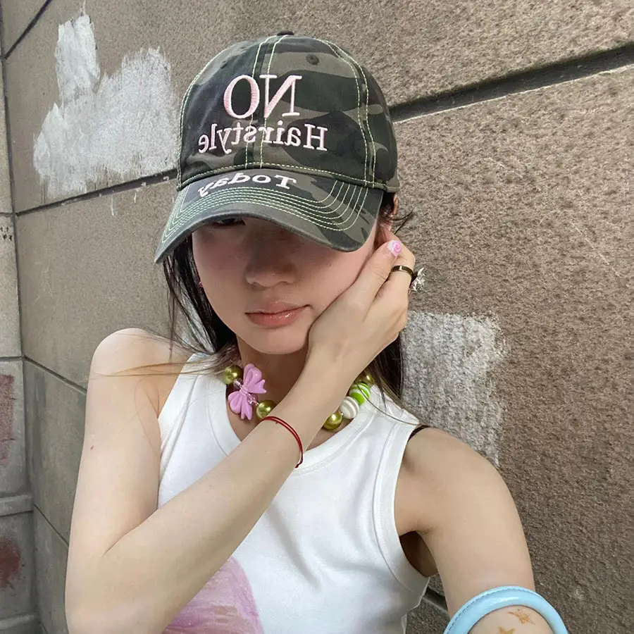 Korean No Hairstyle Today Camo Hat for Women - Image 5