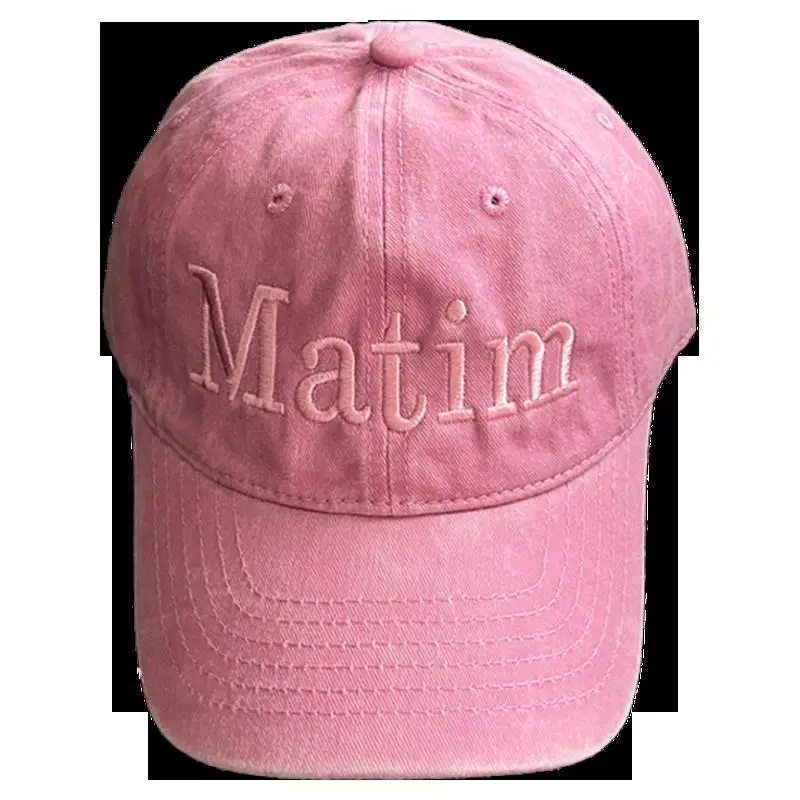 Women Washable Letter Embroidered Baseball Caps Pink Grey - Image 7