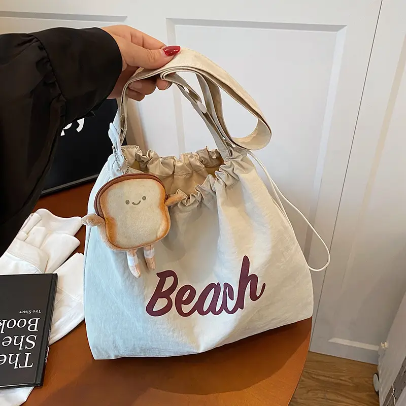 Red Drawstring Shoulder Bag with Cute Monkey Decor - Image 11