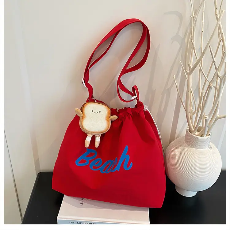 Red Drawstring Shoulder Bag with Cute Monkey Decor — feature 21
