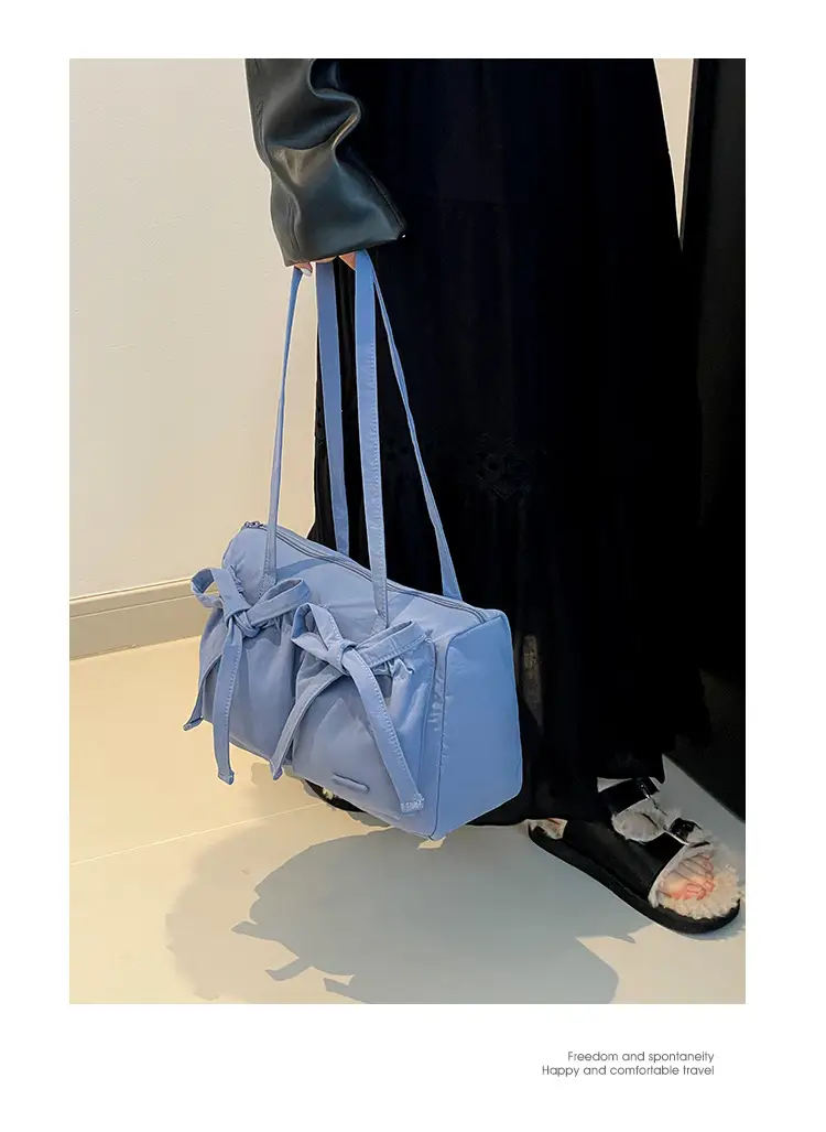 Women's Canvas Bowknot Shoulder Bag Large Capacity White — feature 16