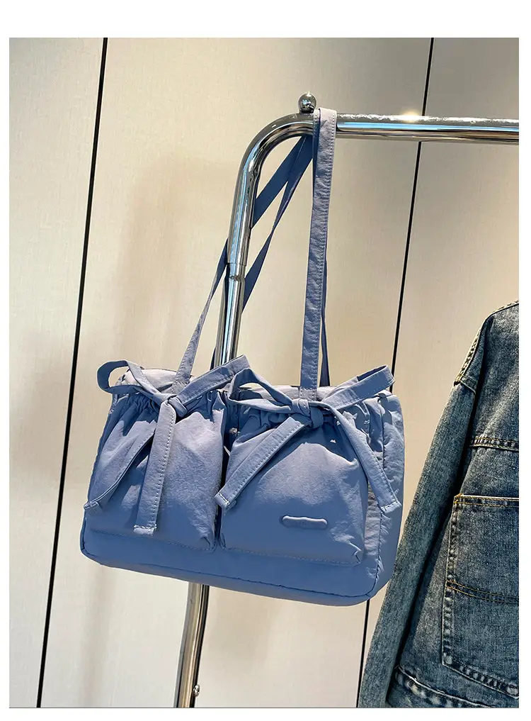 Women's Canvas Bowknot Shoulder Bag Large Capacity White — feature 19