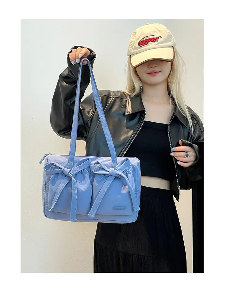 Women's Canvas Bowknot Shoulder Bag Large Capacity White — feature 21