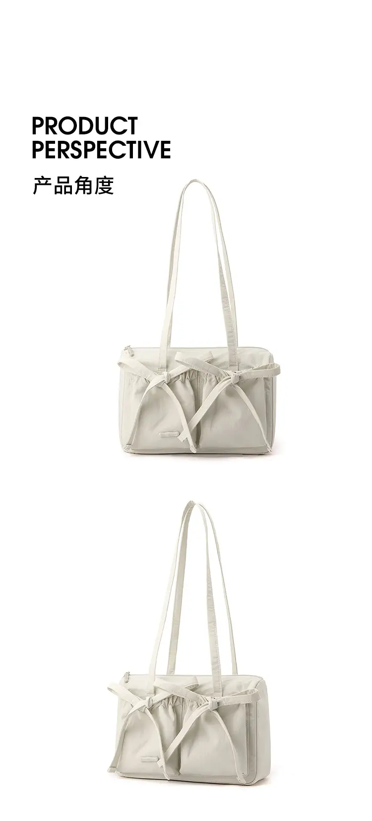Women's Canvas Bowknot Shoulder Bag Large Capacity White — feature 24