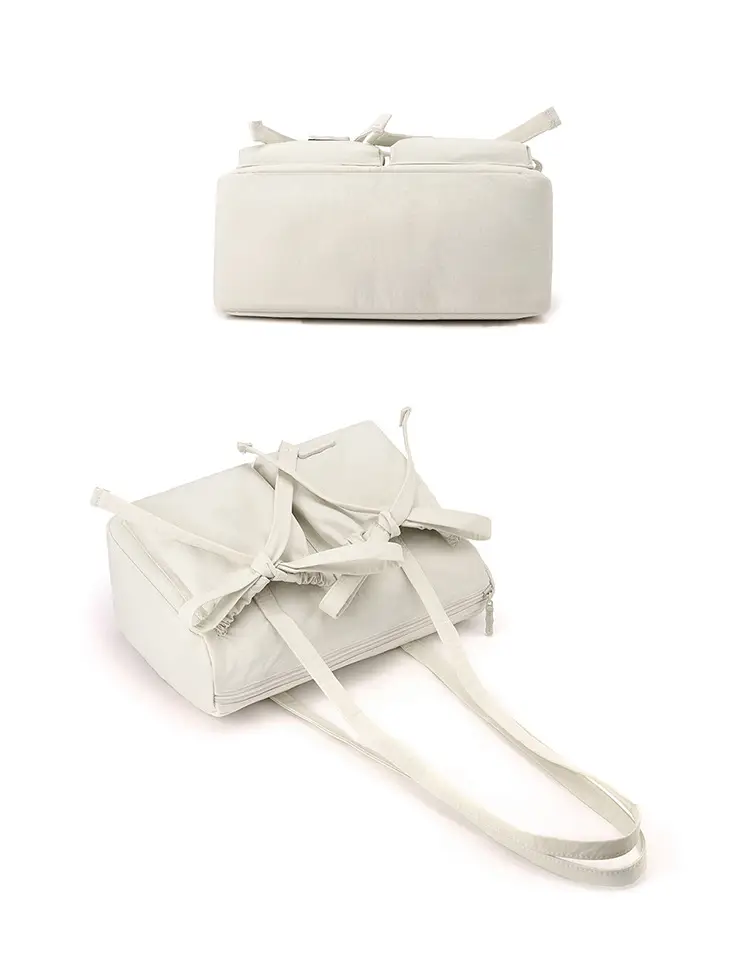Women's Canvas Bowknot Shoulder Bag Large Capacity White — feature 26