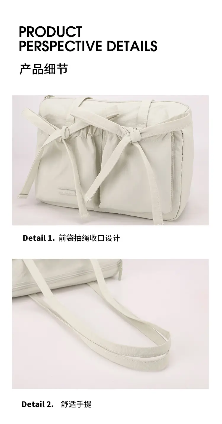 Women's Canvas Bowknot Shoulder Bag Large Capacity White — feature 27