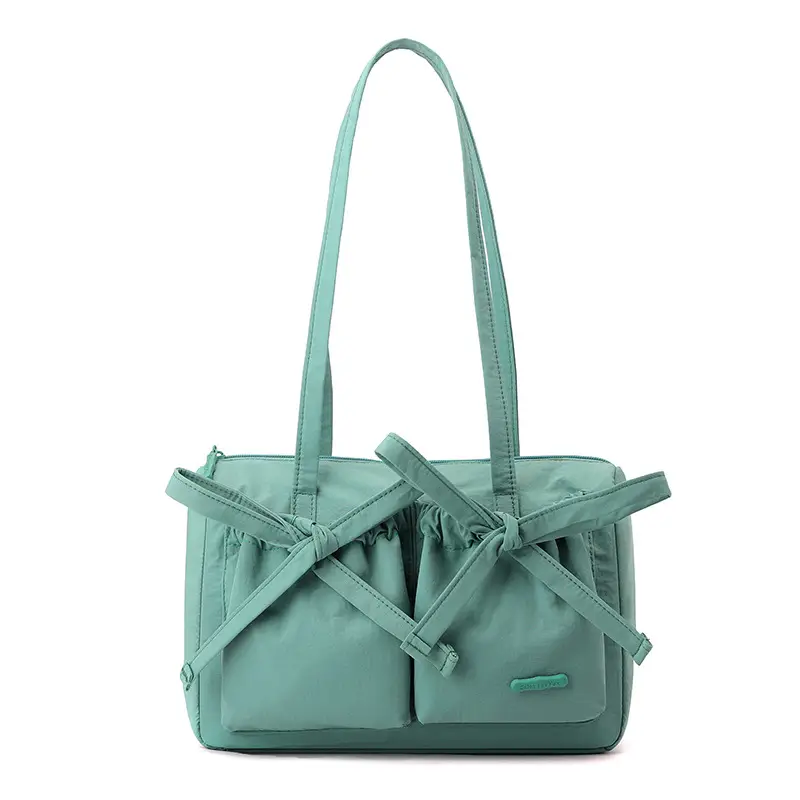 Women's Canvas Bowknot Shoulder Bag Large Capacity White - Image 2