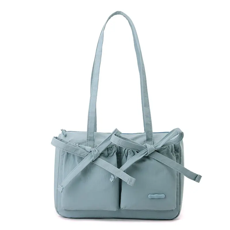Women's Canvas Bowknot Shoulder Bag Large Capacity White - Image 3