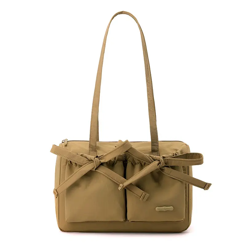Women's Canvas Bowknot Shoulder Bag Large Capacity White - Image 4