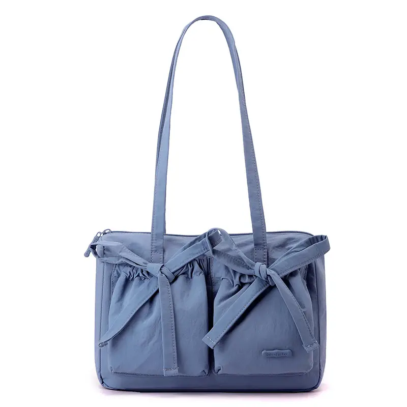 Women's Canvas Bowknot Shoulder Bag Large Capacity White - Image 5