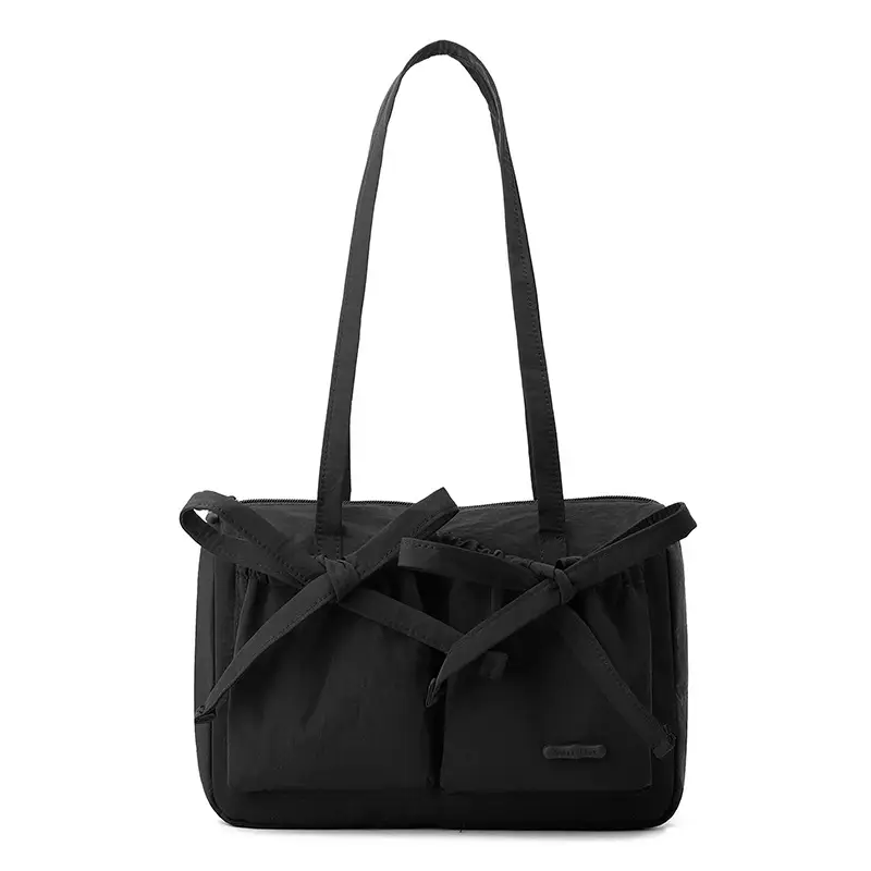 Women's Canvas Bowknot Shoulder Bag Large Capacity White - Image 6