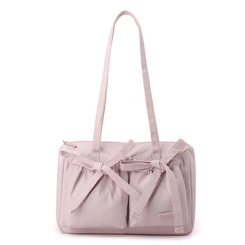 Women's Canvas Bowknot Shoulder Bag Large Capacity White - Image 7