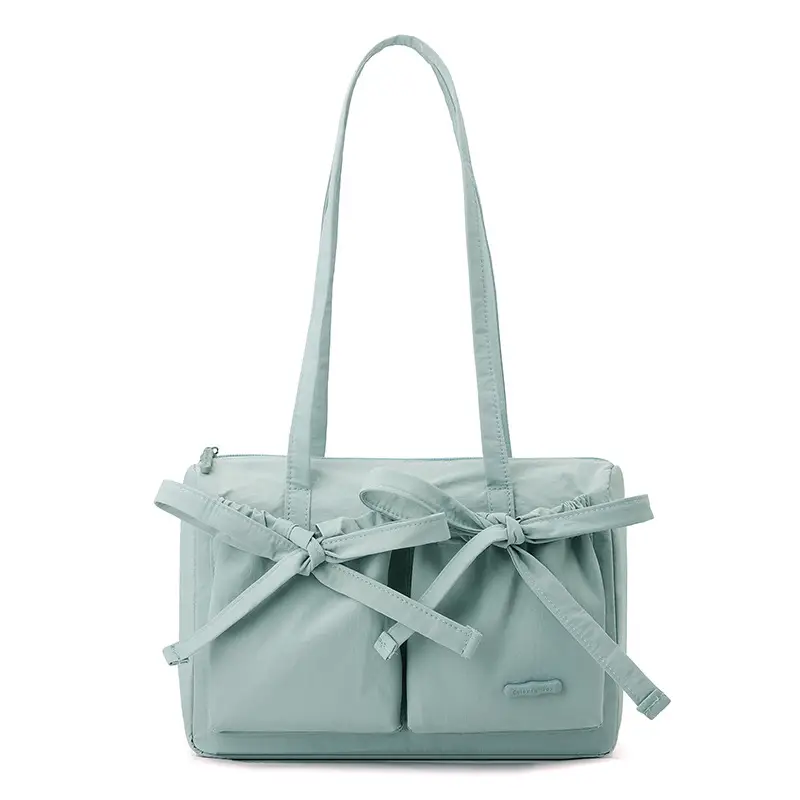 Women's Canvas Bowknot Shoulder Bag Large Capacity White - Image 8