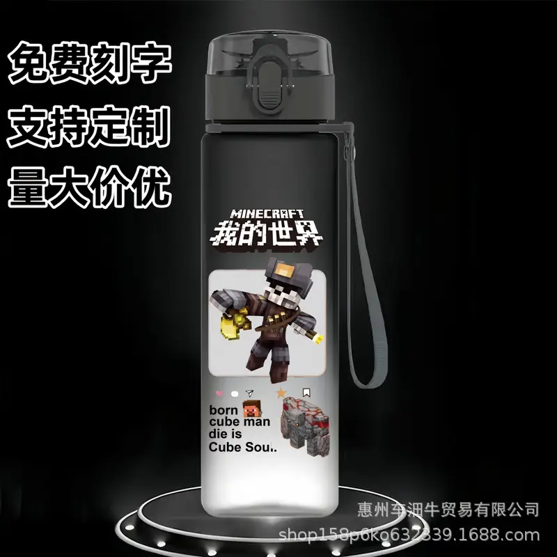 Skin-Feel Space Cup Minecraft Anime Student Children's Cartoon Casual Sports Water Cup Plastic Frosted Cup