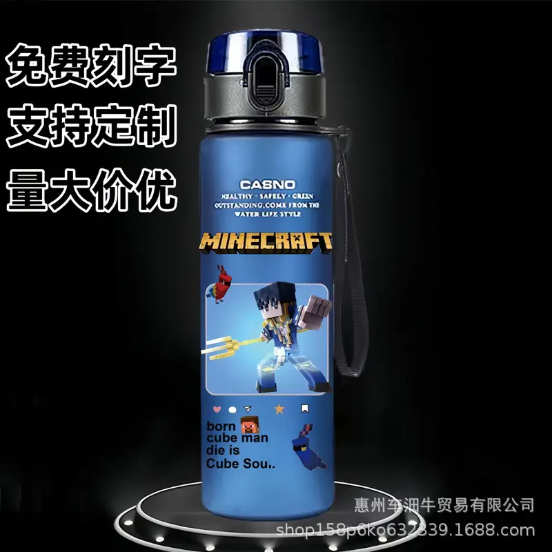 Skin-Feel Space Cup Minecraft Anime Student Children's Cartoon Casual Sports Water Cup Plastic Frosted Cup