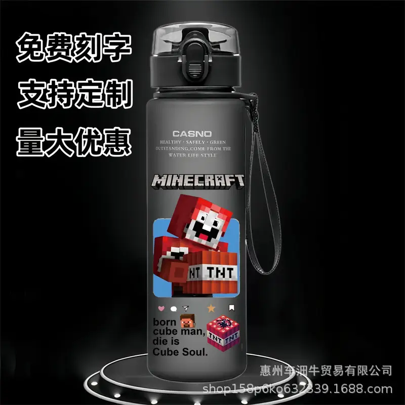 Skin-Feel Space Cup Minecraft Anime Student Children's Cartoon Casual Sports Water Cup Plastic Frosted Cup