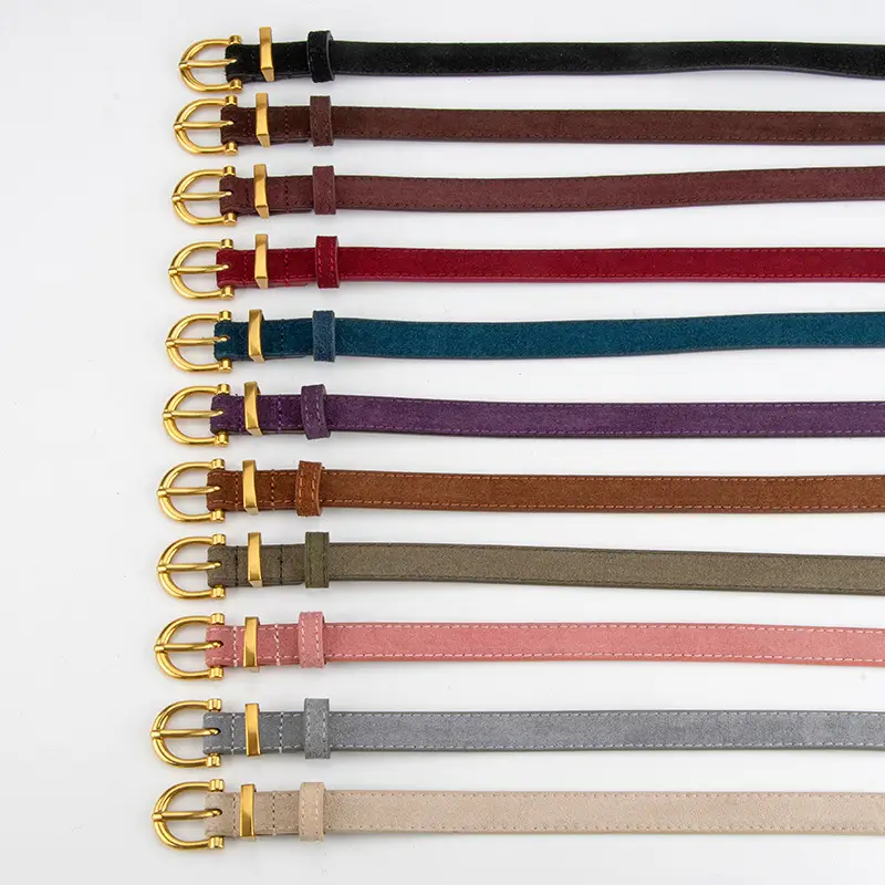 Frosted Suede Belt for Women with Gold Buckle - Image 12