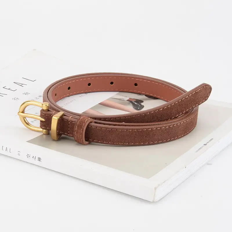 Frosted Suede Belt for Women with Gold Buckle - Image 13