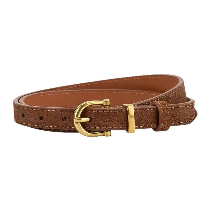 Frosted Suede Belt for Women with Gold Buckle - Image 15